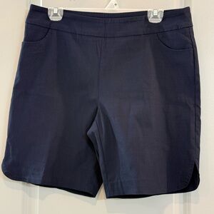 Bella Rose Twill Navy Pull-On Bermuda Shorts with Front Pockets